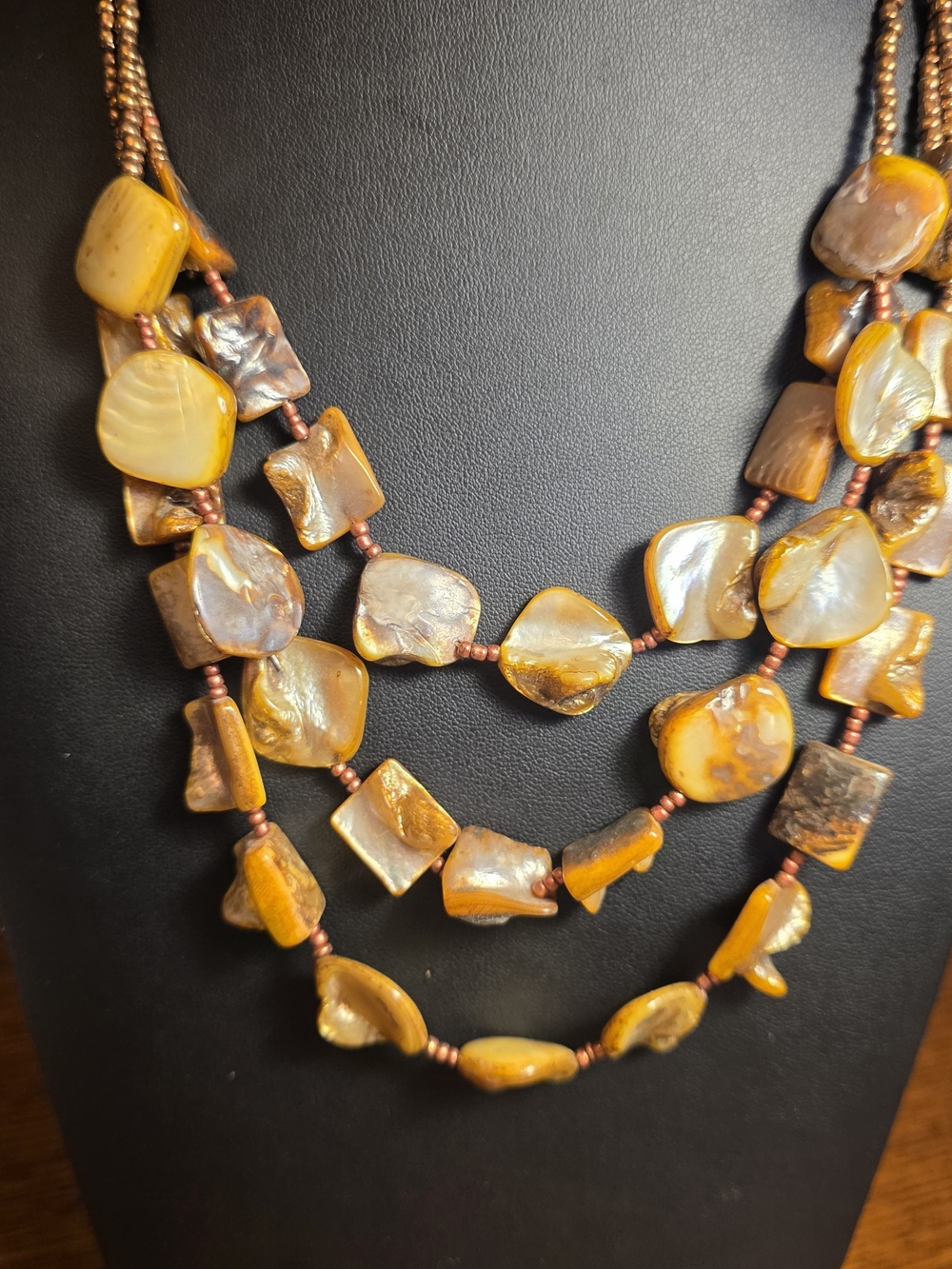 Gold Mother Of Pearl Shell Multi-Strand Necklace